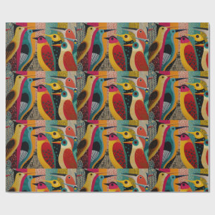 Imaginary birds in vivid colours, tiled wrapping paper