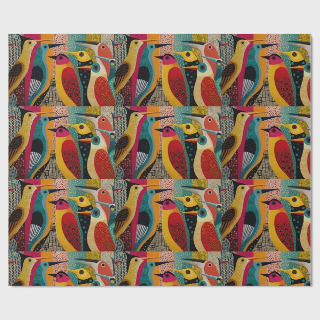 Imaginary birds in vivid colours, tiled  wrapping paper (Flat)