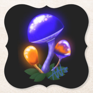 Imaginary White Dapperling Orange & Blue Mushroom Paper Coaster