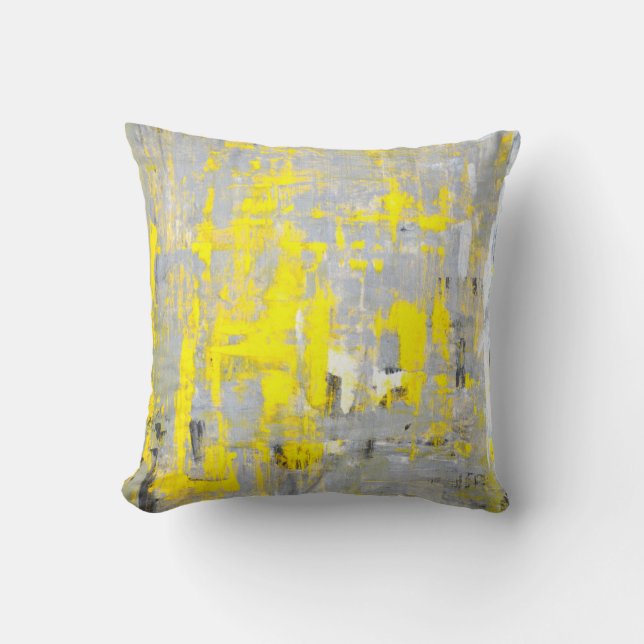'Imagination' Grey and Yellow Abstract Art Pillow (Front)