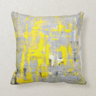 'Imagination' Grey and Yellow Abstract Art Pillow