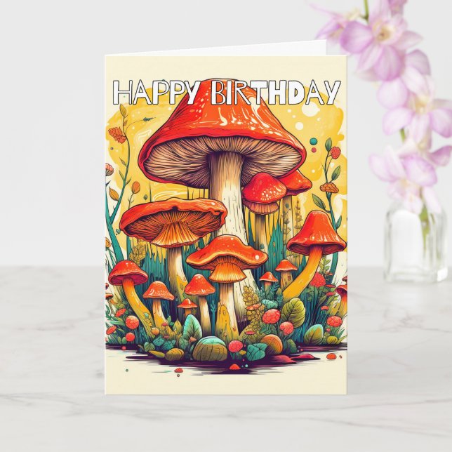Imaginative Sprouting Forest Mushrooms Card (Orchid)