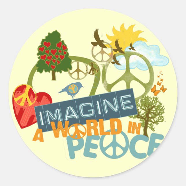 Imagine a World in Peace Classic Round Sticker (Front)