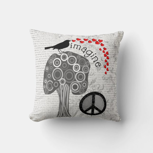 "Imagine" Art Pillow Peace Symbol Design (Front)