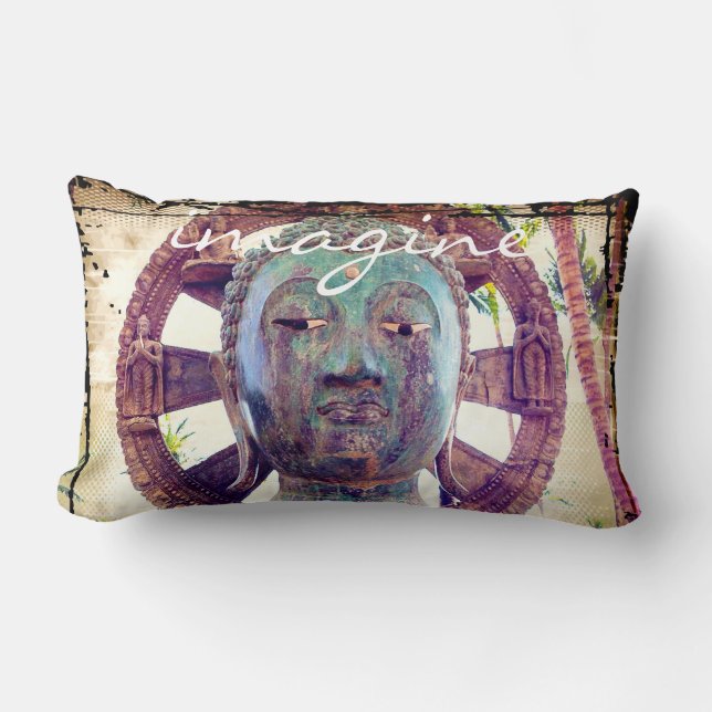 Imagine, Asian Turquoise Metal Buddha Statue Photo Lumbar Cushion (Front)