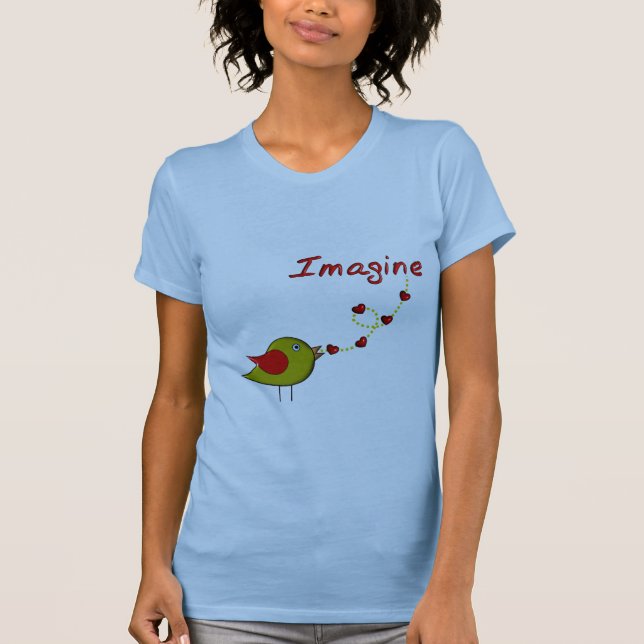 "Imagine" Bird and Hearts Design T-Shirt (Front)