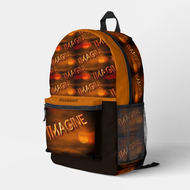 Imagine Moon Sky Inspirational Personalised Printed Backpack (Back Corner Right)