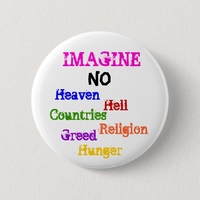 IMAGINE, NO, Heaven, Hell, Countries, Religion,... 6 Cm Round Badge (Front)