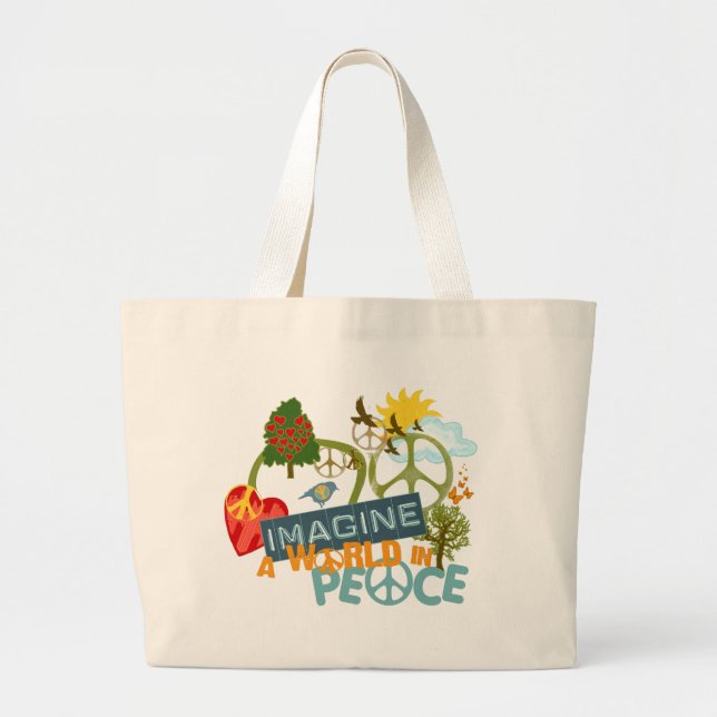 Imagine Peace Abstract Art Large Tote Bag (Front)