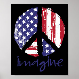 Imagine Peace American Flag Usa Peace Sign 4th Of