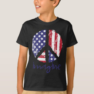 Imagine Peace American Flag Usa Peace Sign 4th Of T-Shirt