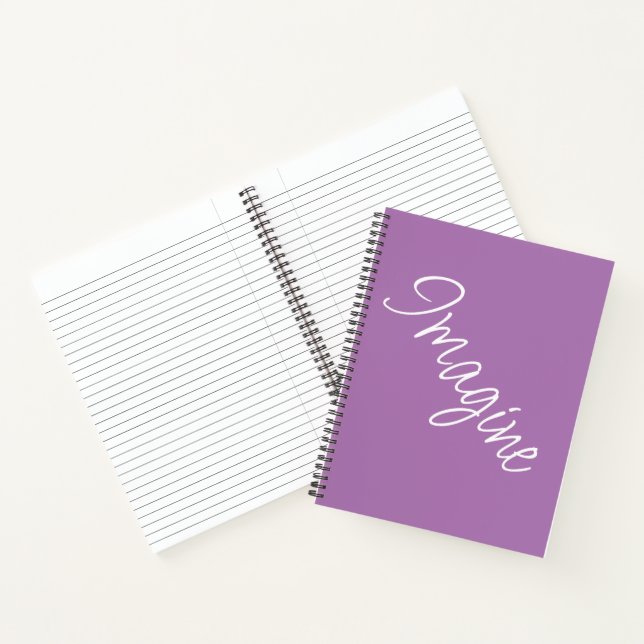 "Imagine" Phrase Lavender Purple Background Notebook (Inside)