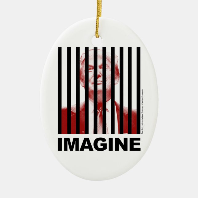 Imagine Trump Behind Bars Ceramic Tree Decoration (Front)