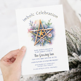 Imbolc Floral Snowy Pentacle Purple Wiccan Holiday Invitation