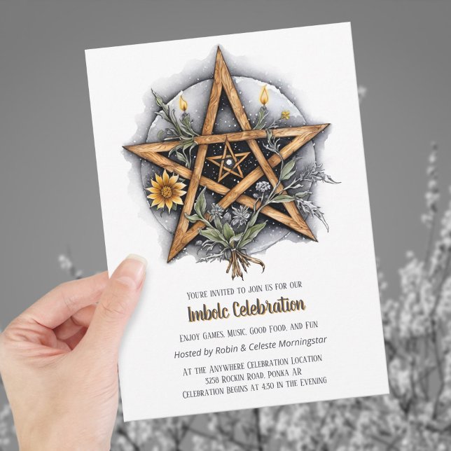 Imbolc Floral Snowy Pentacle Wiccan Holiday Invitation (Imbolc Floral Snowy Pentacle Wiccan Holiday Invitation)