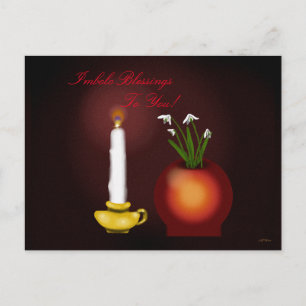 Imbolc Imbolg Candle and Snowdrops Brid Brighid Postcard