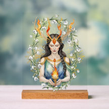 Imbolc Wiccan Goddess Flame & Golden Snowflake