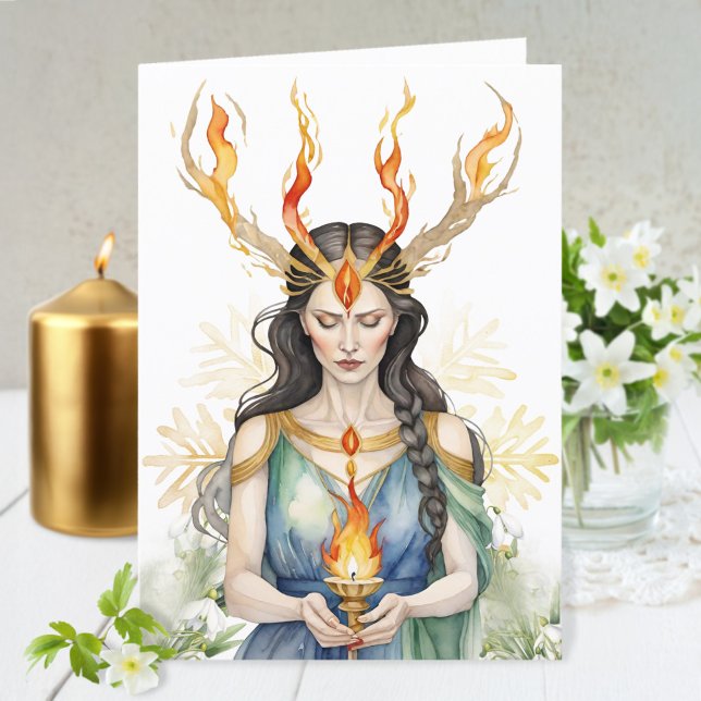 Imbolc Wiccan Goddess Flame & Golden Snowflake Holiday Card (Imbolc Wiccan Goddess Flame & Golden Snowflake Holiday Card)
