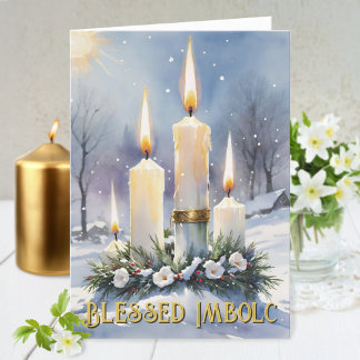 Imbolc Wiccan Winter Floral Wreath Candles Holiday Card