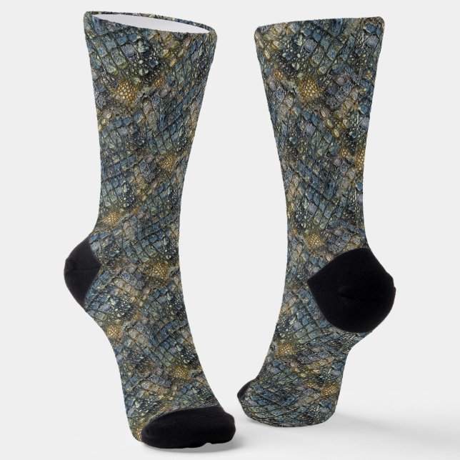Imitation crocodile skin. Animal print. Socks (Angled)