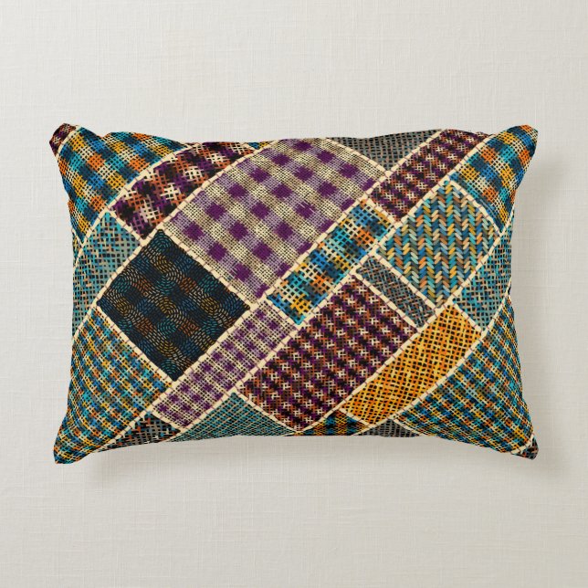 Imitation of indian patchwork pattern with texture decorative cushion (Front)