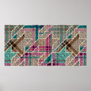 Imitation of indian patchwork pattern with texture poster