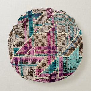 Imitation of indian patchwork pattern with texture round cushion