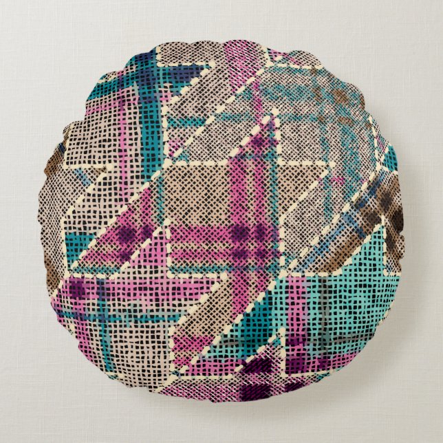Imitation of indian patchwork pattern with texture round cushion (Front)