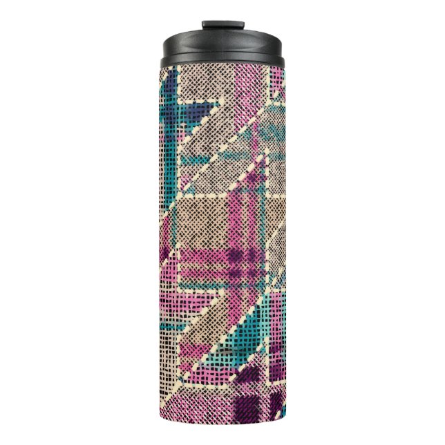 Imitation of indian patchwork pattern with texture thermal tumbler (Front)