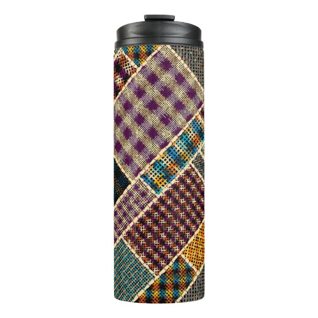 Imitation of indian patchwork pattern with texture thermal tumbler (Front)