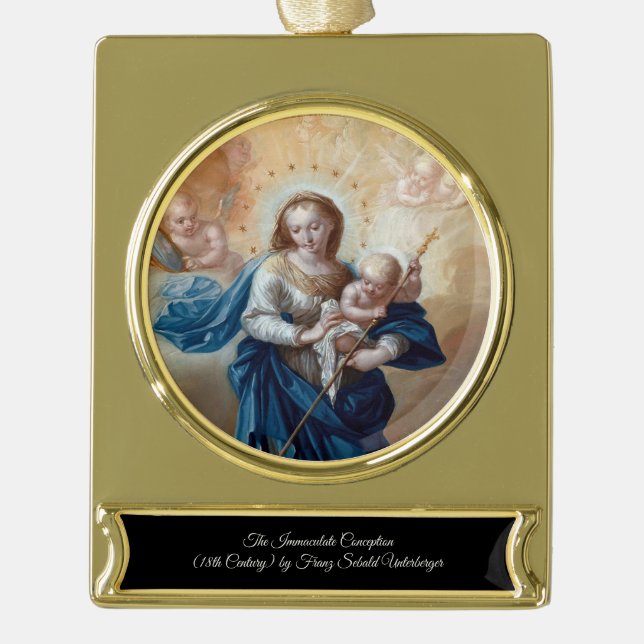  Immaculate Conception Gold Plated Banner Ornament (Front)