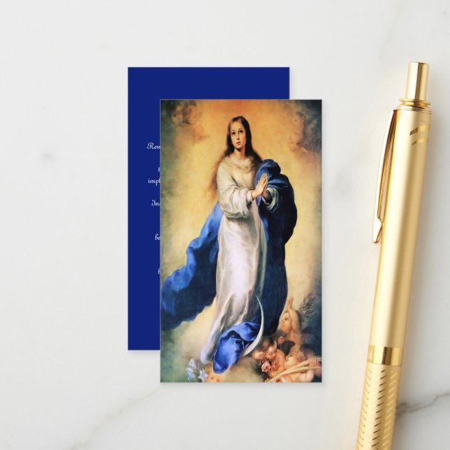 Immaculate Conception Gold with Memorare Enclosure Card (Front/Back In Situ)