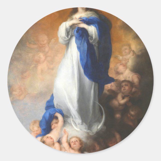Immaculate Conception Of Virgin Mary Murillo Classic Round Sticker (Front)