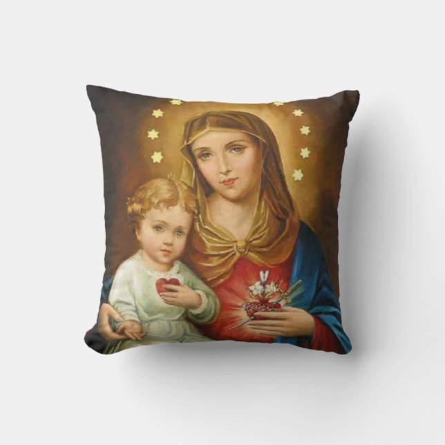 Immaculate Heart Mary Fatima Angels Monstrance Cushion (Front)