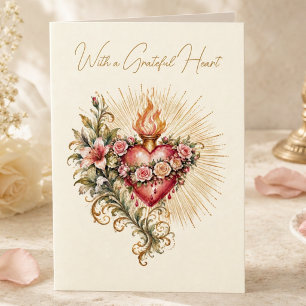 Immaculate Heart of Mary Catholic Floral Thank You Card