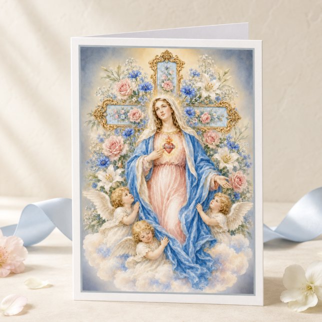 Immaculate Heart of Mary Floral Catholic Card (Creator Uploaded)