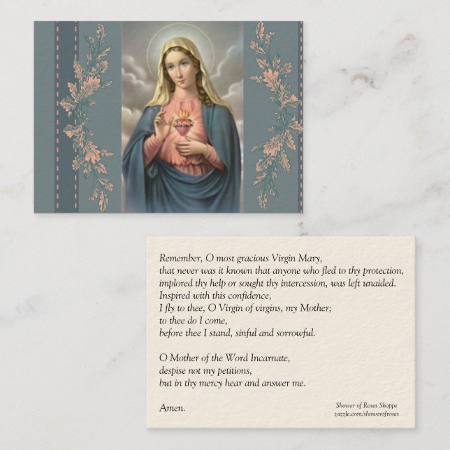 Immaculate Heart of Mary Memorare Prayer Business Card (Front/Back)