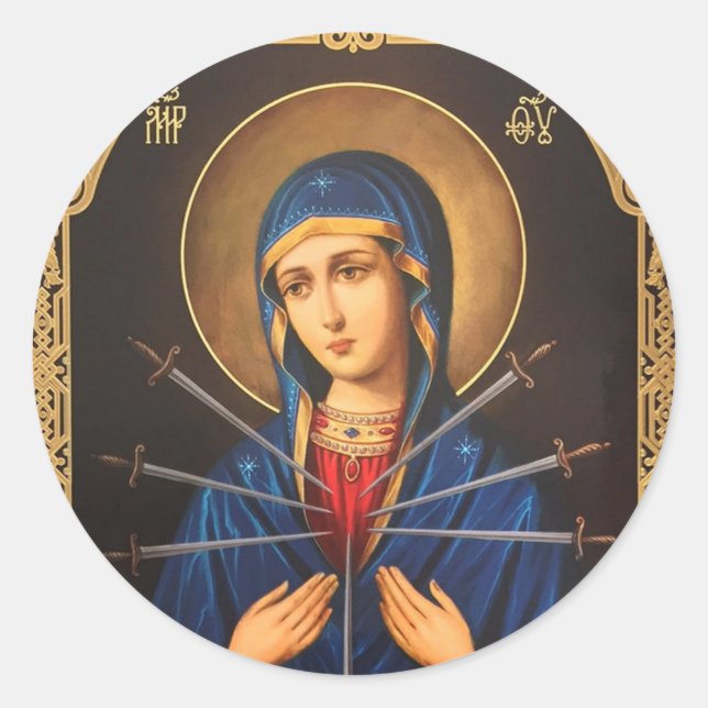 Immaculate Heart of Mary Our Lady of Sorrows Sword Classic Round Sticker (Front)
