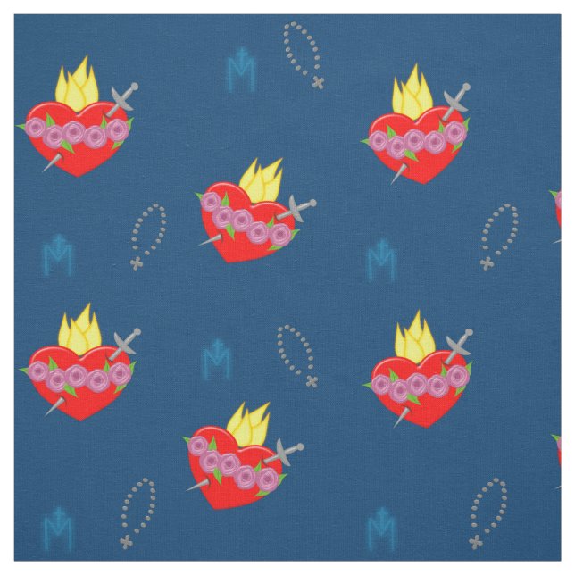 Immaculate Heart of Mary Rosary & Navy Background Fabric (Swatch)