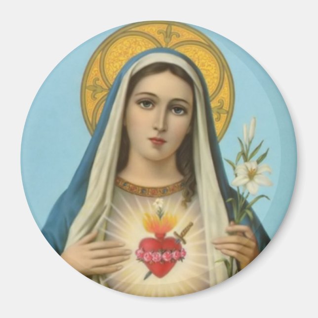 Immaculate Heart of Mary - roses, lily, sword Magnet (Front)