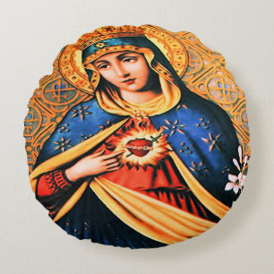 Immaculate Heart of Mary Round Cushion