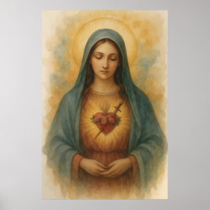 Immaculate Heart Of Mary Watercolor Marian Art Poster