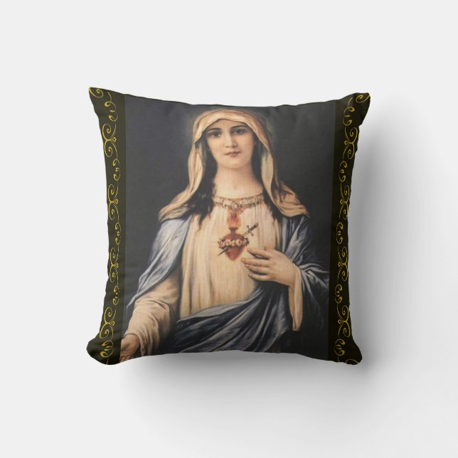 Immaculate Heart of Virgin Mary Catholic Cushion (Front)