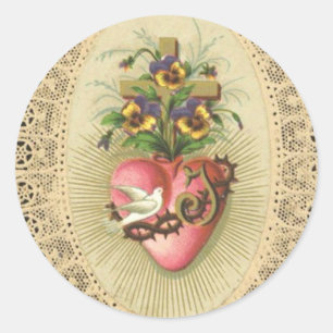 Immaculate Sorrowful  Heart of Virgin Mary Lace Do Classic Round Sticker
