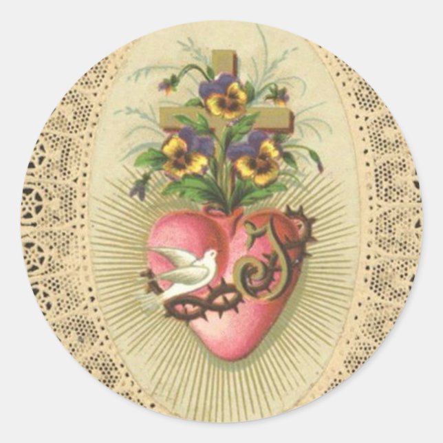 Immaculate Sorrowful  Heart of Virgin Mary Lace Do Classic Round Sticker (Front)