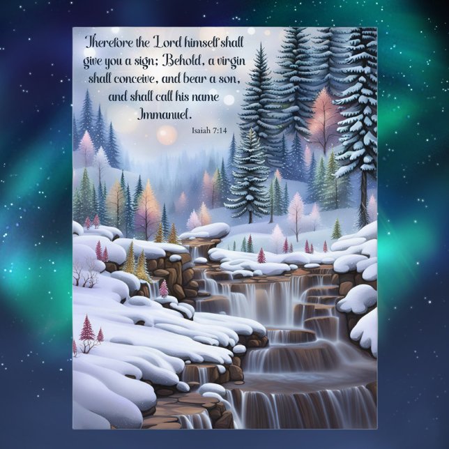 Immanuel Bible Verse Winter Woodlands Waterfalls  Holiday Postcard (Creator Uploaded)
