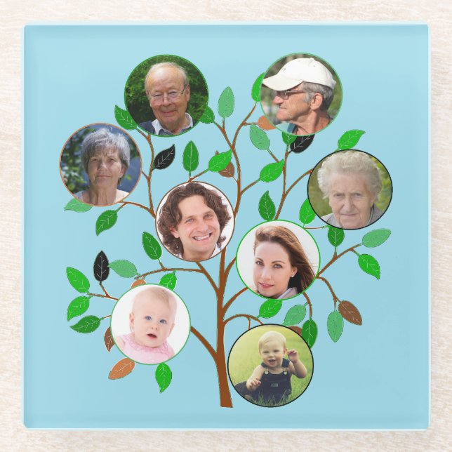 Immediate Family Tree Custom Photo Glass Coaster (Front)