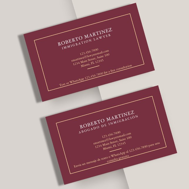 Immigration Lawyer Bilingual English Spanish Business Card (Creator Uploaded)