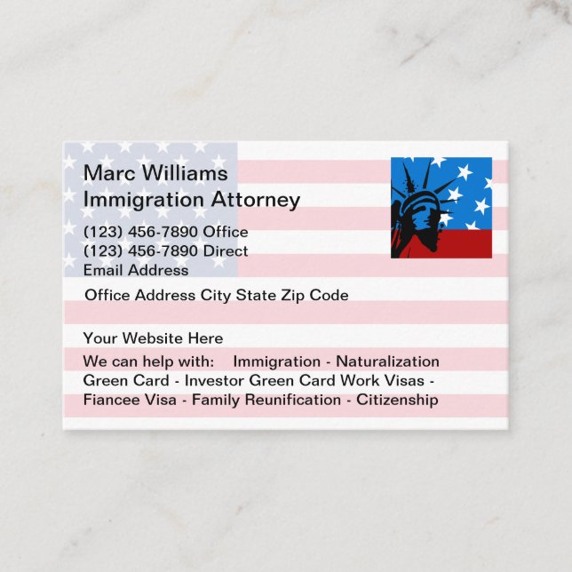 Immigration Naturalisation Attorney Business Card (Front)