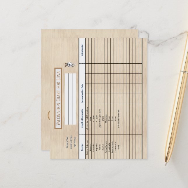 Immunisation Chart Wooden Background (Front/Back In Situ)